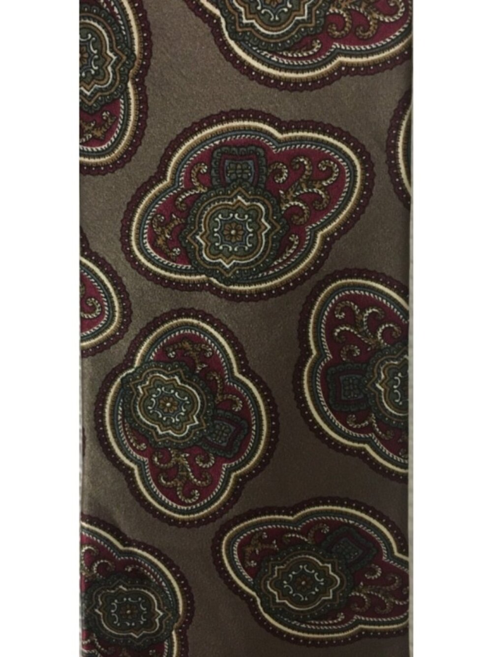 Oscar de la Renta Neck Tie Brown w Red Green Cream Medallion Silk 3.75 in Wide